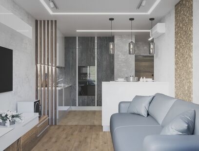 Фото № 6: Дизайн-проект двухкомнатной квартиры 38.62  м² Современный стиль для ЖК Аннино Парк