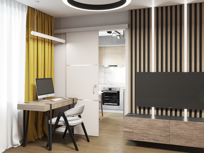 Фото № 1: Дизайн-проект однокомнатной квартиры 35.97  м² стиль Модернизм для ЖК Московский