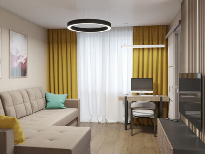 Фото № 4: Дизайн-проект однокомнатной квартиры 35.97  м² стиль Модернизм для ЖК Московский