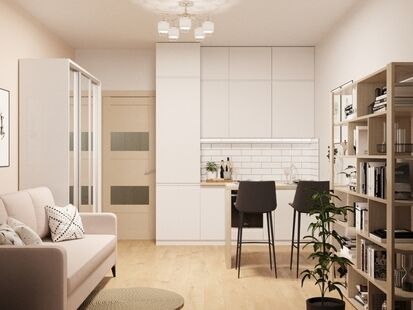 Фото № 1: Дизайн-проект квартиры-студии 24.17  м² Стиль Контемпорари для ЖК Семь столиц