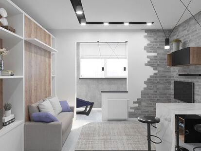 Фото № 2: Дизайн-проект квартиры-студии 25.94  м² стиль Модернизм для ЖК Полис на Неве