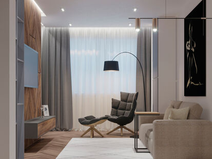 Фото № 3: Дизайн-проект двухкомнатной квартиры 55.5  м² Стиль Модернизм для ЖК Московский