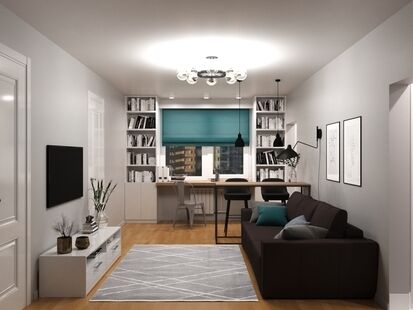 Фото № 2: Дизайн-проект двухкомнатной квартиры 43.96  м² Стиль Современный для ЖК Московский