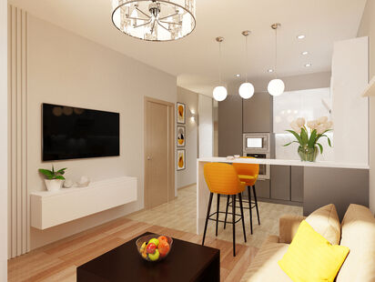 Фото № 3: Дизайн-проект двухкомнатной квартиры 54.38  м² Стиль Фьюжн для ЖК Московский