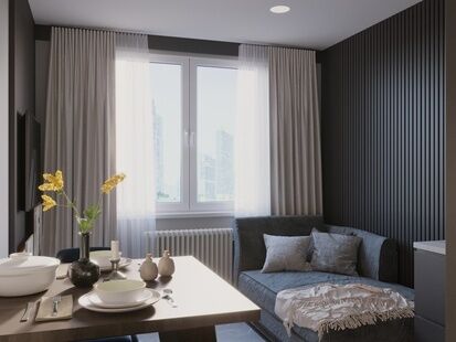 Фото № 4: Дизайн-проект однокомнатной квартиры 48.85  м² Современный стиль для ЖК Лесной городок