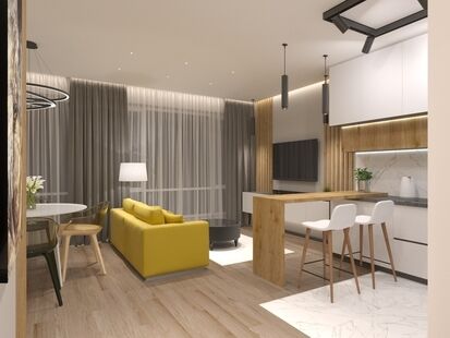 Фото № 5: Дизайн-проект двухкомнатной квартиры 44.3  м² Стиль Модернизм для ЖК Sreda