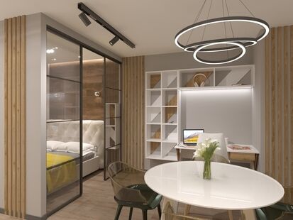 Фото № 2: Дизайн-проект двухкомнатной квартиры 44.3  м² Стиль Модернизм для ЖК Sreda