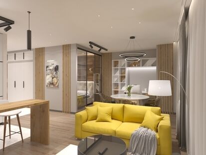 Фото № 3: Дизайн-проект двухкомнатной квартиры 44.3  м² Стиль Модернизм для ЖК Sreda