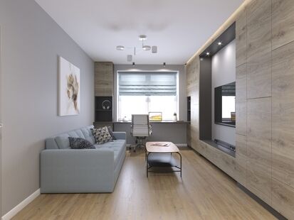 Фото № 1: Дизайн-проект двухкомнатной квартиры 43.65  м² стиль Модернизм для ЖК Московский