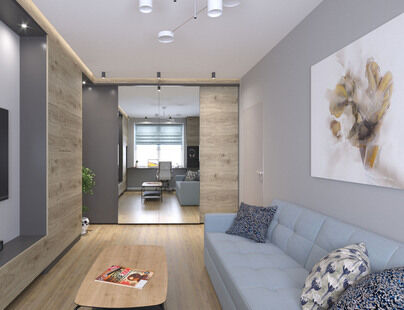 Фото № 6: Дизайн-проект двухкомнатной квартиры 43.65  м² стиль Модернизм для ЖК Московский