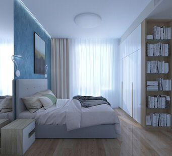 Фото № 5: Дизайн-проект четырехкомнатной квартиры 95.59  м² Стиль Контемпорари для ЖК Квартал на Никулинской