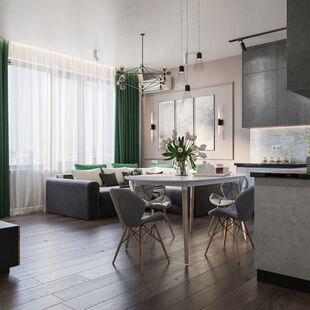 Фото № 2: Дизайн-проект четырехкомнатной квартиры 83.3  м² Стиль Эклектика для ЖК Маяковский