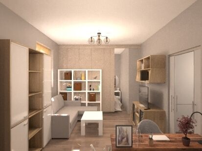 Фото № 1: Дизайн-проект однокомнатной квартиры 39.9  м² Стиль Контемпорари для квартиры в г. санкт-петербург