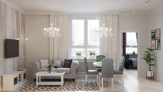 Фото № 1: Дизайн-проект трехкомнатной квартиры 89.9  м² Стиль Американская классика для ЖК Испанские кварталы