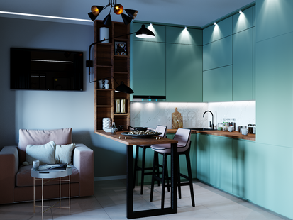 Фото № 1: Дизайн-проект квартиры-студии 28.9  м² стиль Модернизм для ЖК Риверпарк