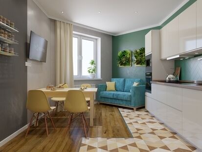 Фото № 1: Дизайн-проект трехкомнатной квартиры 95.47  м² Стиль Фьюжн для ЖК Зеленые Аллеи