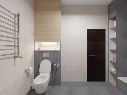 Фото № 3: Дизайн-проект совмещенного санузла 6.6  м² Стиль Модернизм для ЖК Дом на Карамышевской набережной