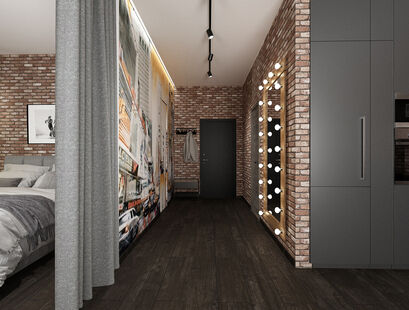 Фото № 2: Дизайн-проект однокомнатной квартиры 53.98  м² Стиль Лофт для ЖК Геометрия