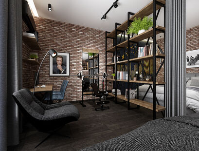 Фото № 3: Дизайн-проект однокомнатной квартиры 53.98  м² Стиль Лофт для ЖК Геометрия