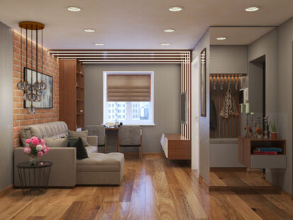 Фото № 2: Дизайн-проект однокомнатной квартиры 28.61  м² Стиль Лофт для ЖК Московский