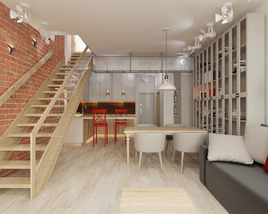 Фото № 1: Дизайн-проект квартиры-студии 56.6  м² Стиль Лофт для ЖК Московский