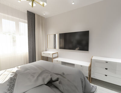 Фото № 4: Дизайн-проект однокомнатной квартиры 46.54  м² Стиль Модернизм для ЖК Татьянин Парк