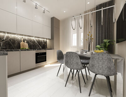 Фото № 2: Дизайн-проект однокомнатной квартиры 46.54  м² Стиль Модернизм для ЖК Татьянин Парк