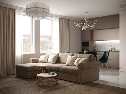 Фото № 4: Дизайн-проект трехкомнатной квартиры 74.78  м² Стиль Современная классика для ЖК Московский