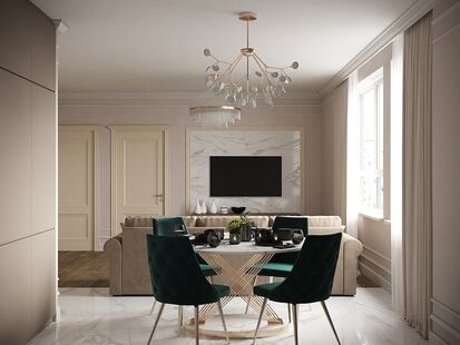 Фото № 3: Дизайн-проект трехкомнатной квартиры 74.78  м² Стиль Современная классика для ЖК Московский