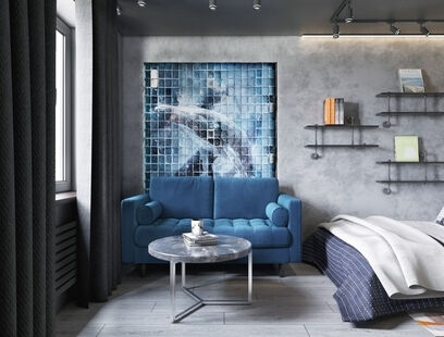 Фото № 2: Дизайн-проект однокомнатной квартиры 40.96  м² Стиль Лофт для ЖК Мир Митино