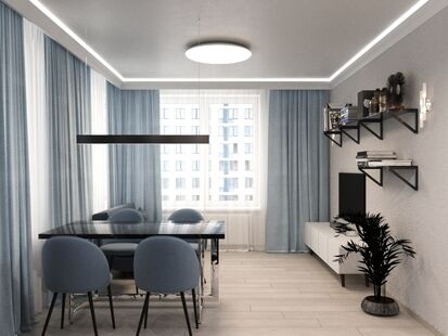 Фото № 1: Дизайн-проект трехкомнатной квартиры 56.5  м² Стиль Модернизм для ЖК Эко-Видное 2.0