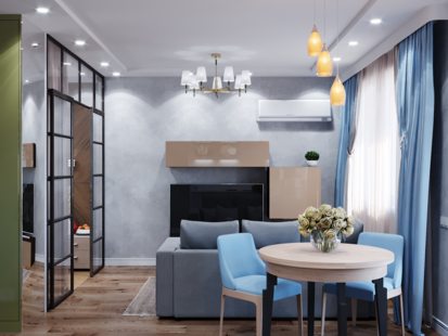 Фото № 1: Дизайн-проект двухкомнатной квартиры 38.48  м² Стиль Модернизм для ЖК Западное Кунцево