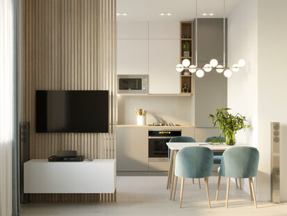 Фото № 3: Дизайн-проект двухкомнатной квартиры 36.34  м² Стиль Модернизм для ЖК Московский