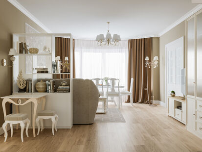 Фото № 2: Дизайн-проект квартиры-студии 48.12  м² Стиль Современная классика для ЖК Московский