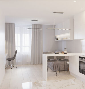 Фото № 2: Дизайн-проект квартиры-студии 35.87  м² Стиль Минимализм для ЖК Фестиваль Парк