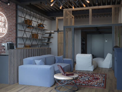 Фото № 6: Дизайн-проект двухкомнатной квартиры 56.36  м² Стиль Лофт для ЖК Klein House