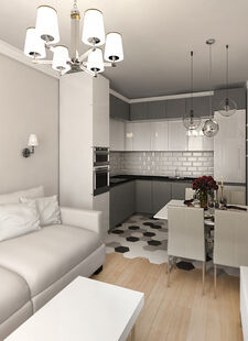 Фото № 6: Дизайн-проект трехкомнатной квартиры 89.5  м² Стиль Контемпорари для ЖК Бунинские Луга