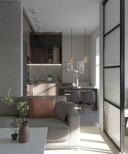 Фото № 4: Дизайн-проект однокомнатной квартиры 43.62  м² Стиль Модернизм для ЖК Московский