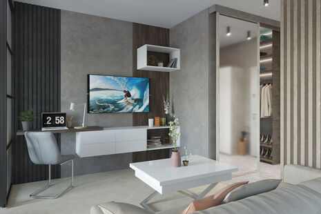 Фото № 3: Дизайн-проект однокомнатной квартиры 43.62  м² Стиль Модернизм для ЖК Московский