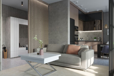 Фото № 1: Дизайн-проект однокомнатной квартиры 43.62  м² Стиль Модернизм для ЖК Московский