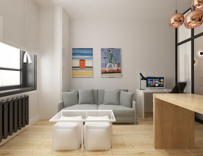 Фото № 3: Дизайн-проект квартиры-студии 29.09  м² Стиль Минимализм для ЖК Хэдлайнер