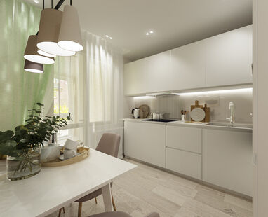 Фото № 3: Дизайн-проект однокомнатной квартиры 35.9  м² Стиль Модернизм для ЖК Позитив