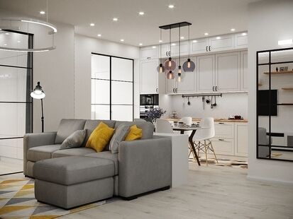 Фото № 1: Дизайн-проект кухни-гостиной 23.7  м² Скандинавский стиль для ЖК Московский