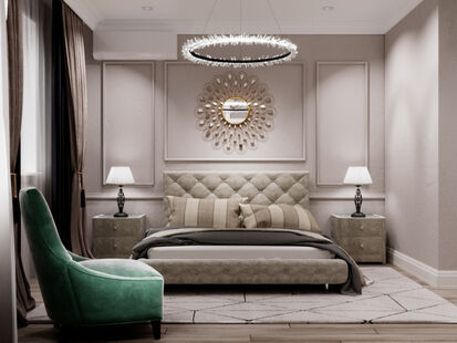 Фото № 1: Дизайн-проект спальни 18.48  м² Стиль Современная классика для ЖК Новое Домодедово