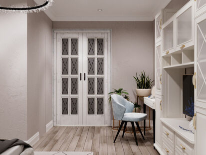 Фото № 2: Дизайн-проект спальни 18.48  м² Стиль Современная классика для ЖК Новое Домодедово