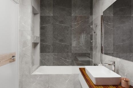 Фото № 2: Дизайн-проект совмещенного санузла 5.6  м² Стиль Модернизм для ЖК Летний Сад