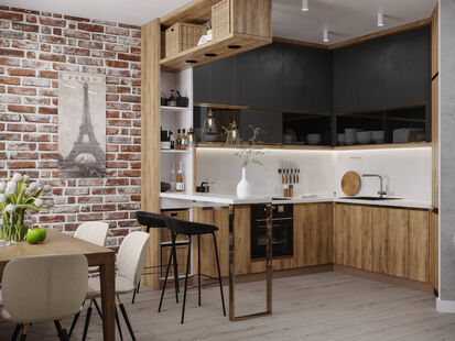 Фото № 4: Дизайн-проект кухни-гостиной 28.3  м² Стиль Эклектика для ЖК Московский