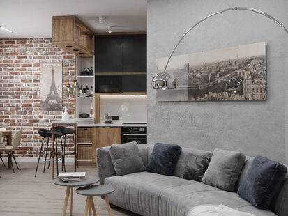 Фото № 1: Дизайн-проект кухни-гостиной 28.3  м² Стиль Эклектика для ЖК Московский