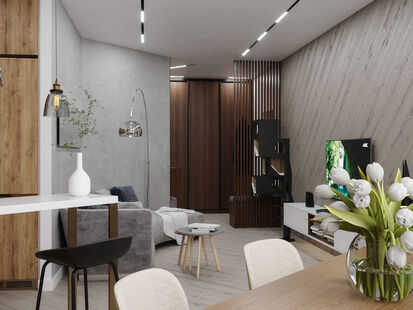 Фото № 2: Дизайн-проект кухни-гостиной 28.3  м² Стиль Эклектика для ЖК Московский