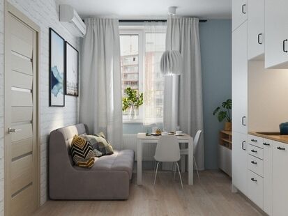 Фото № 3: Дизайн-проект кухни-гостиной 11.68  м² Скандинавский стиль для ЖК Квартал Тетрис